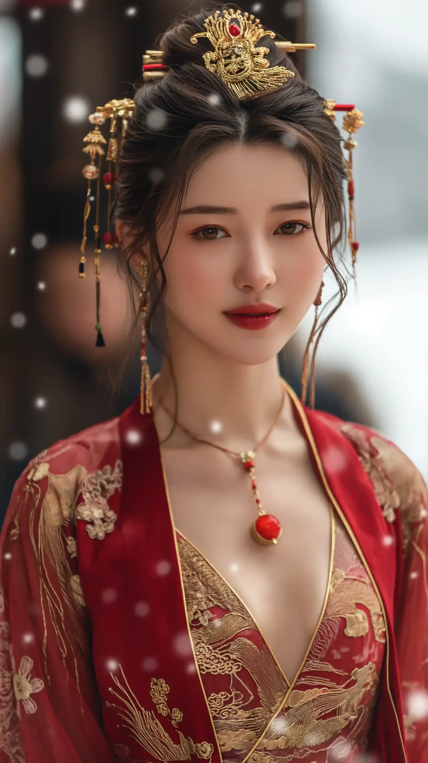 Tang Dynasty Beauty in Red Midjourney提示词