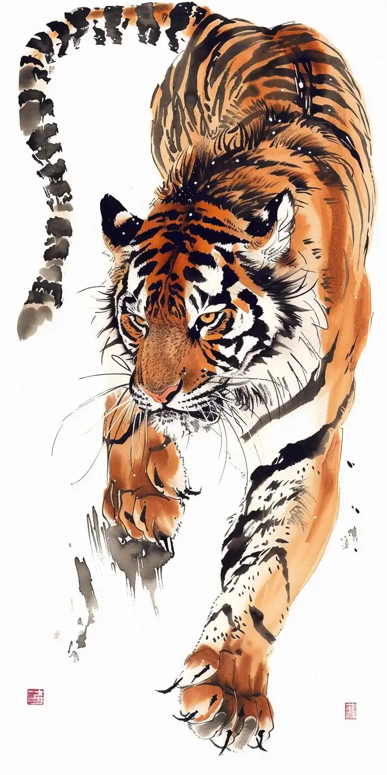 Ink Tiger Profile Portrait Midjourney提示词