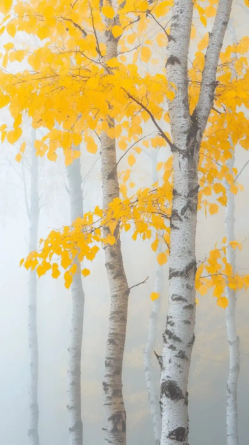 Minimalist Birch Trees Mist Midjourney提示词