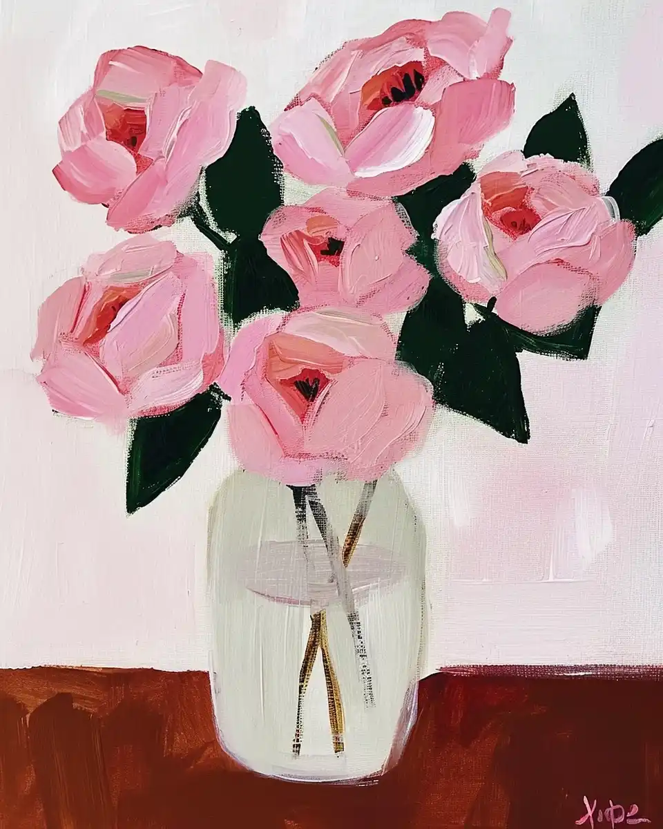 Pink Roses in Simple Vase Midjourney提示词
