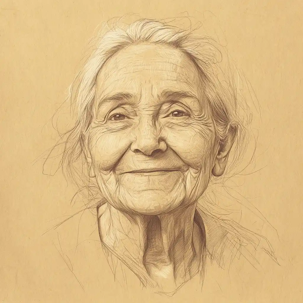 Pencil Sketch of Elderly Spanish Woman Midjourney提示词