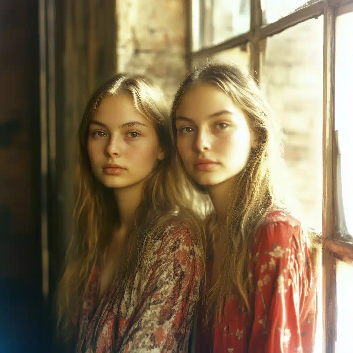 Vintage Twins in Urban Setting Midjourney提示词