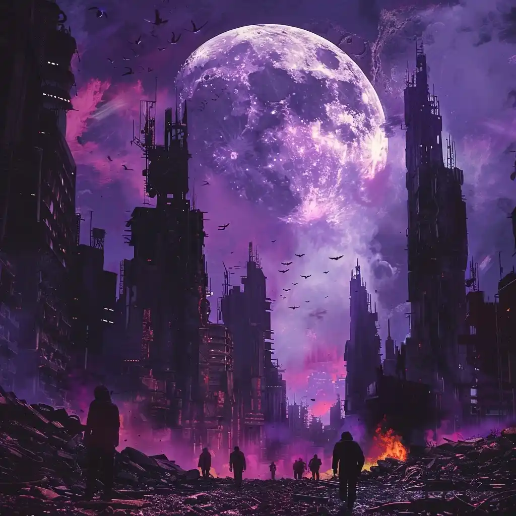 Cyberpunk Cityscape with Drones Midjourney提示词