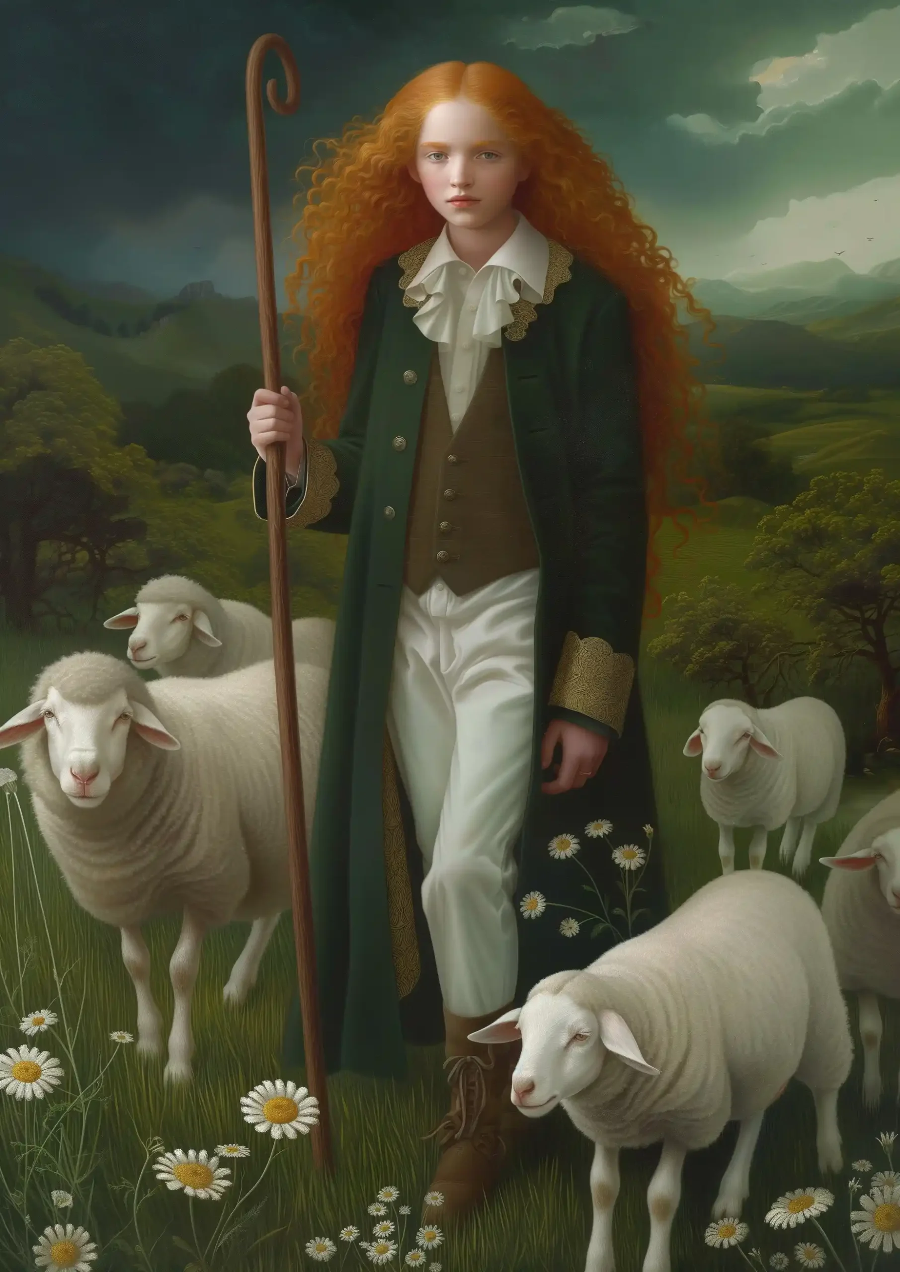 Irish Boy with Sheep Midjourney提示词
