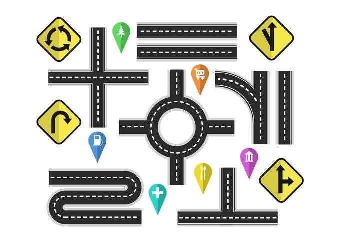 变化道路与路牌矢量元素