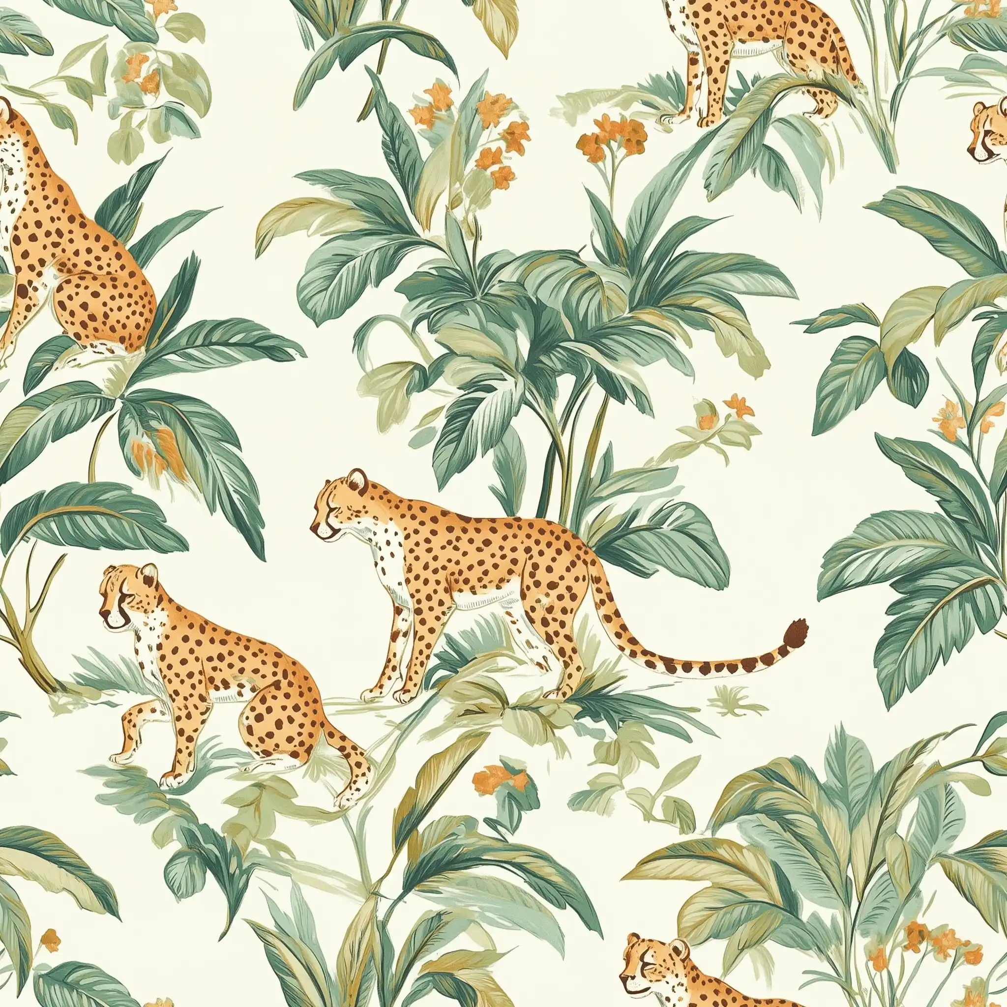 Cheetahs Among Tropical Foliage Midjourney提示词