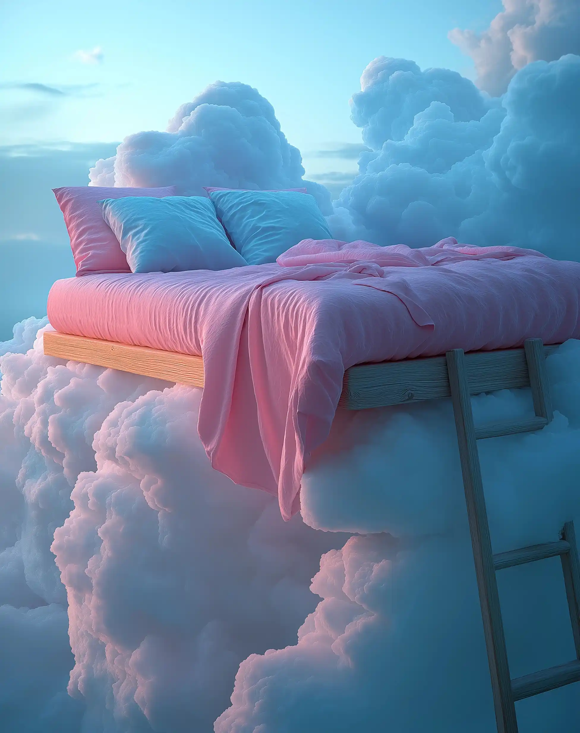 Surreal Bed Among Clouds Midjourney提示词