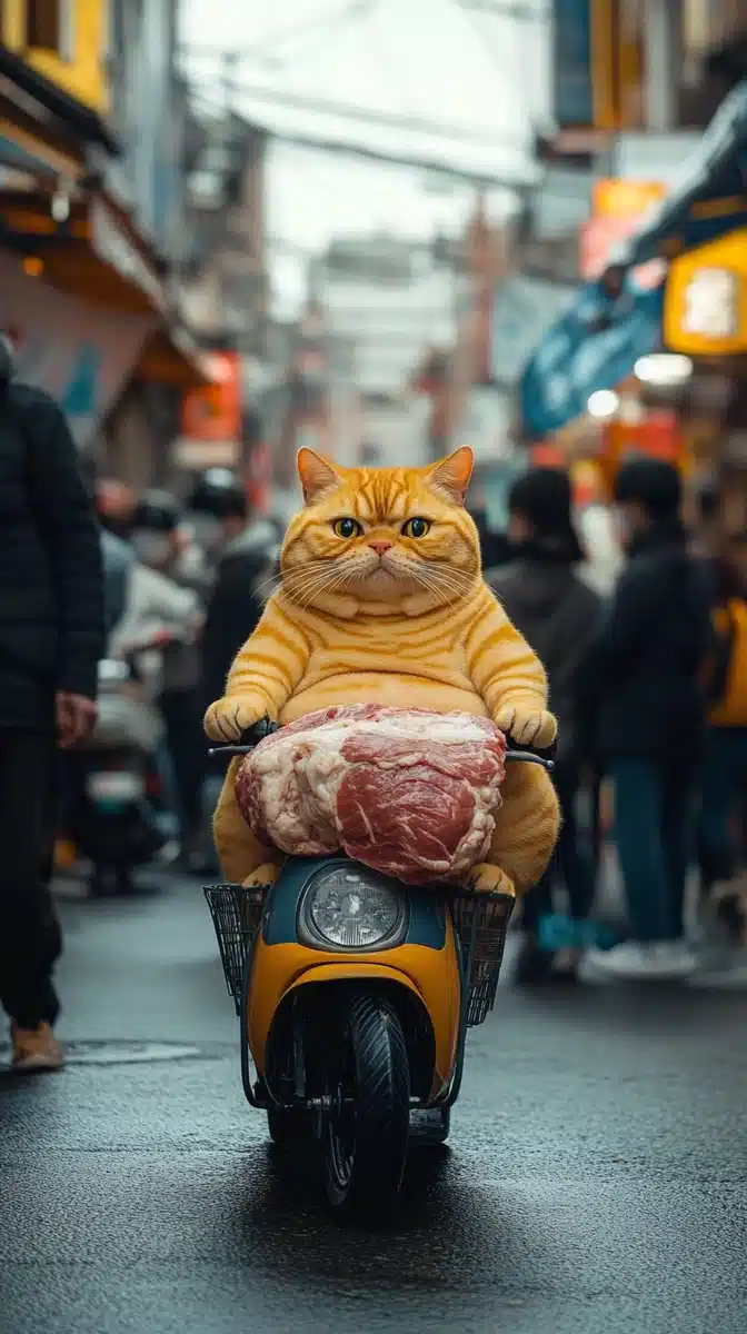 Chubby Cat on Motorbike Midjourney提示词