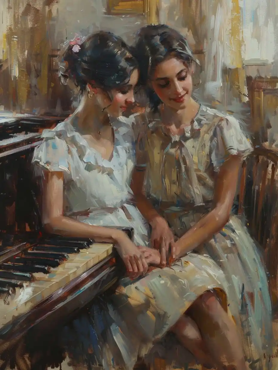 Piano Duo in Falero Style Midjourney提示词