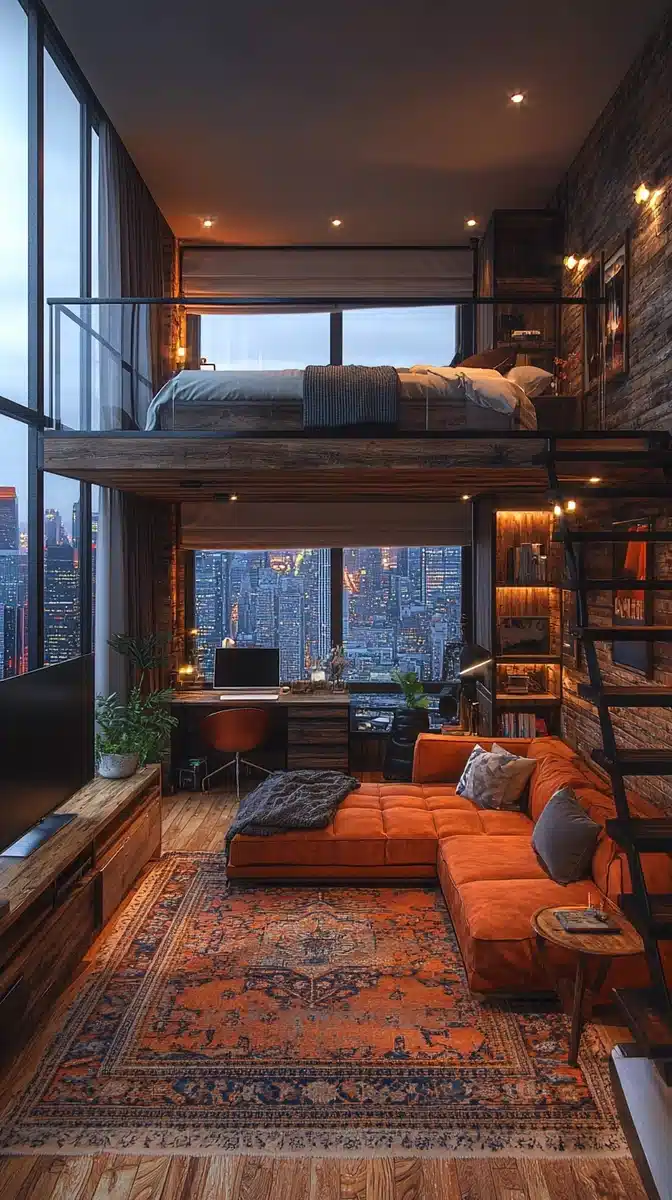 Loft Interior with City View Midjourney提示词