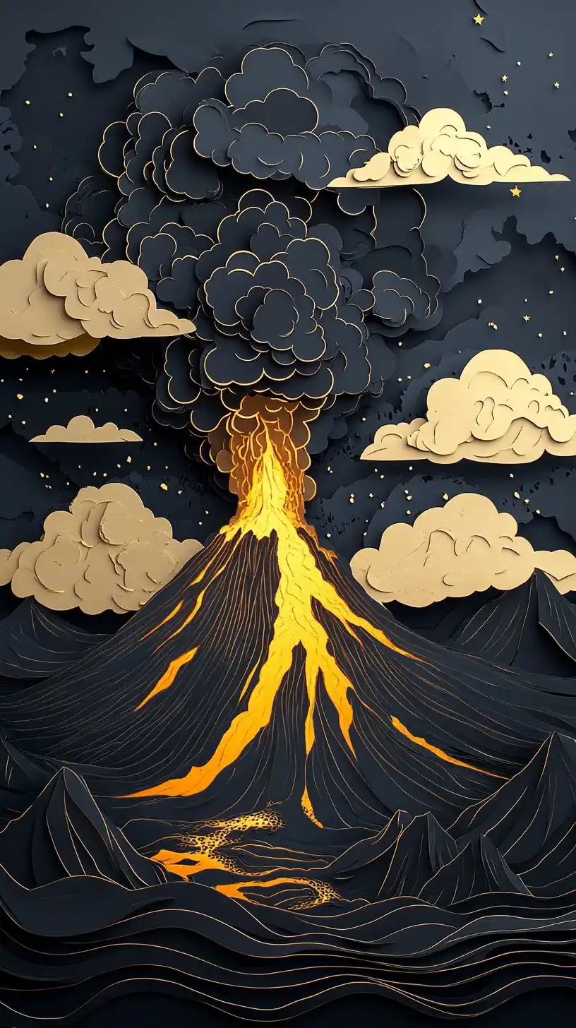 Volcanic Eruption Silhouette Midjourney提示词