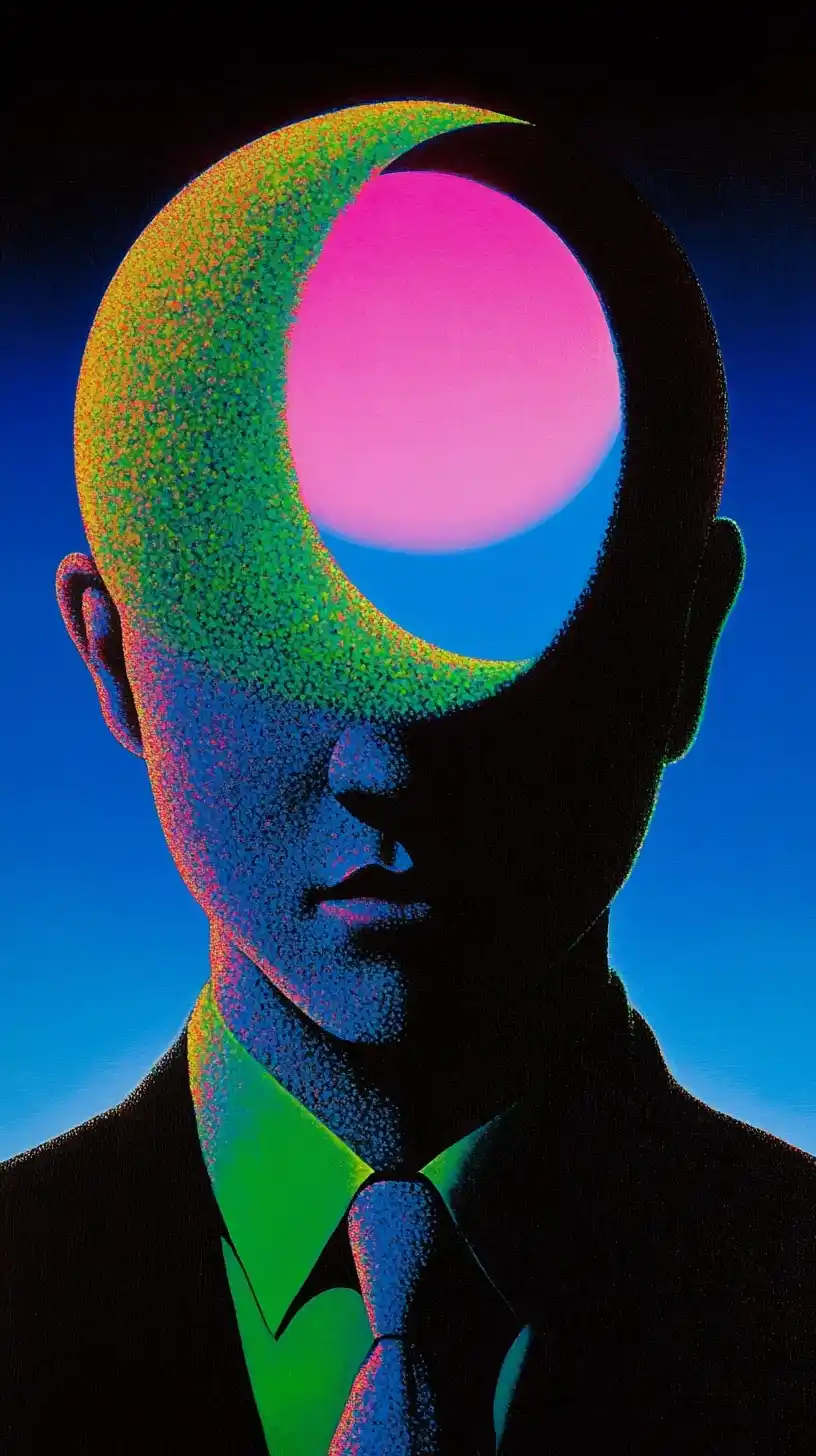 Surreal Crescent Moon Illustration Midjourney提示词
