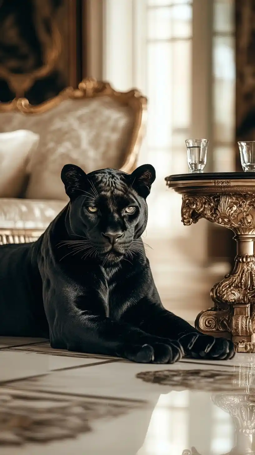 Panther in Luxurious Mansion Midjourney提示词