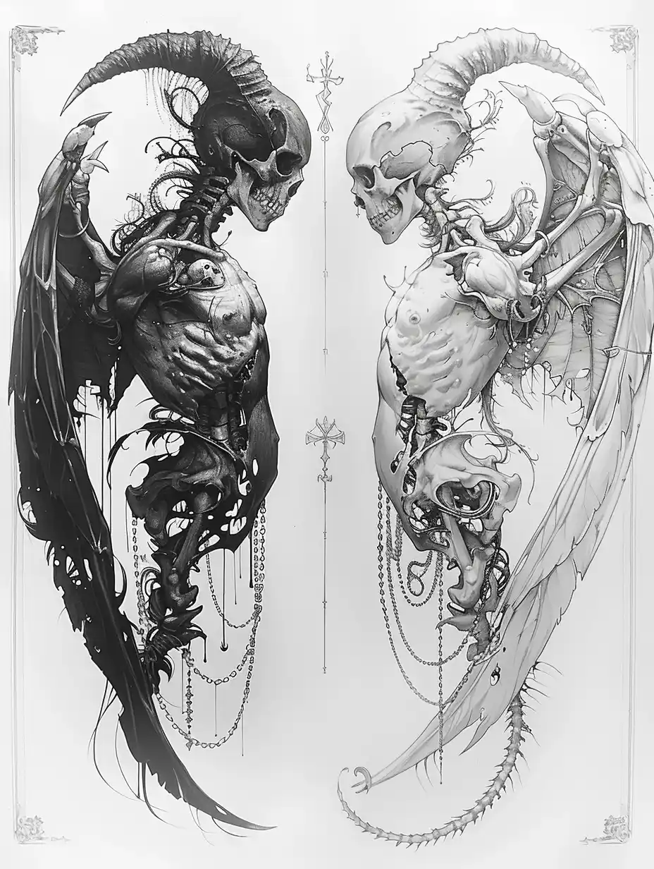 Realistic Angel Demon Sketch Midjourney提示词