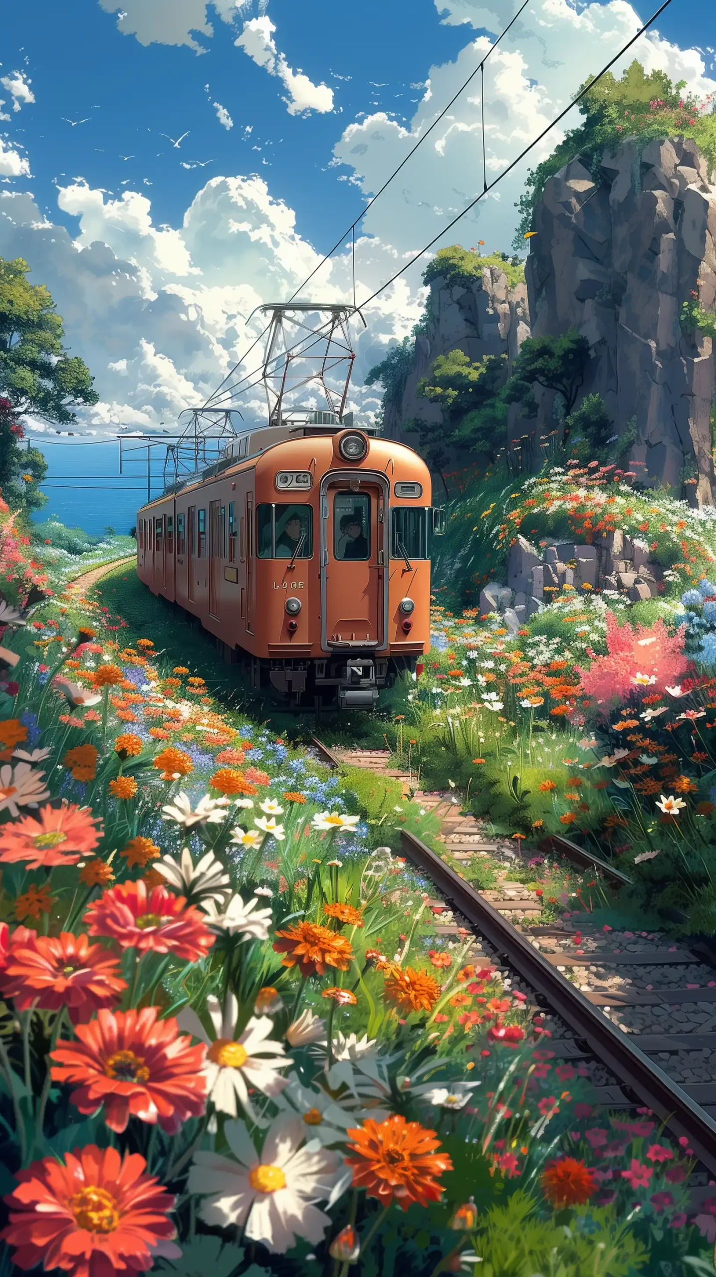 Cartoon Metro in Floral Meadow Midjourney提示词