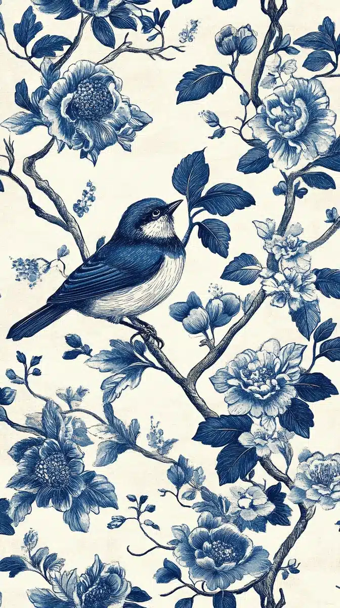 Blue Toile Wallpaper Vector Midjourney提示词