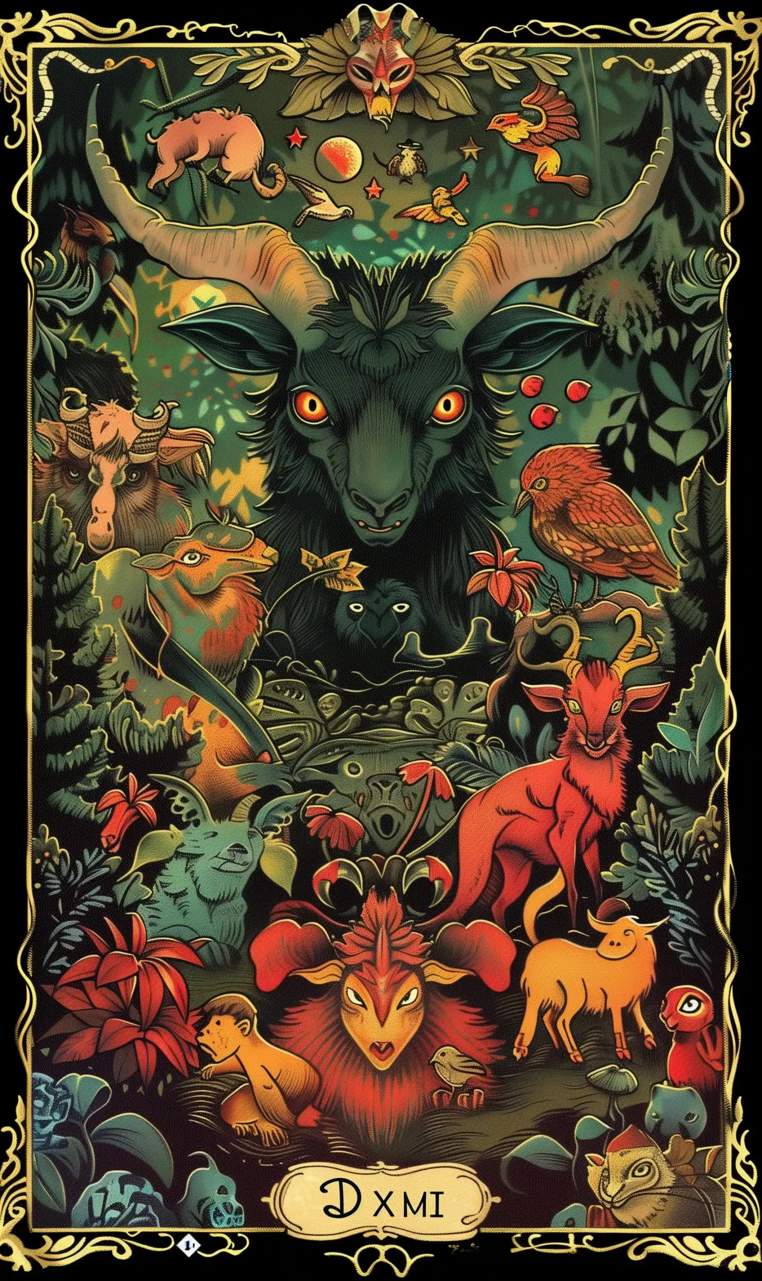Colorful Devil in Forest Midjourney提示词