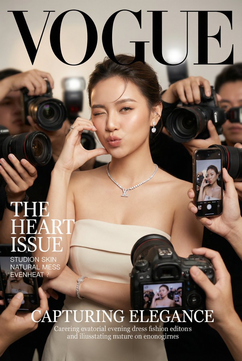 Vogue Cover: Glamorous Woman, Fashion & Paparazzi Scene Nano Banana提示词