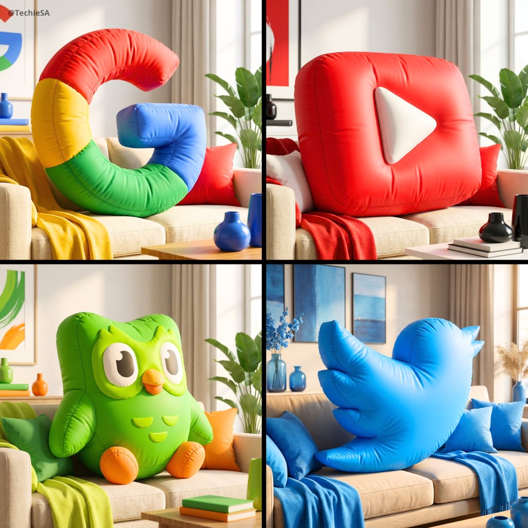 Giant Brand Logos as Inflatable Mascots in Living Rooms Nano Banana提示词