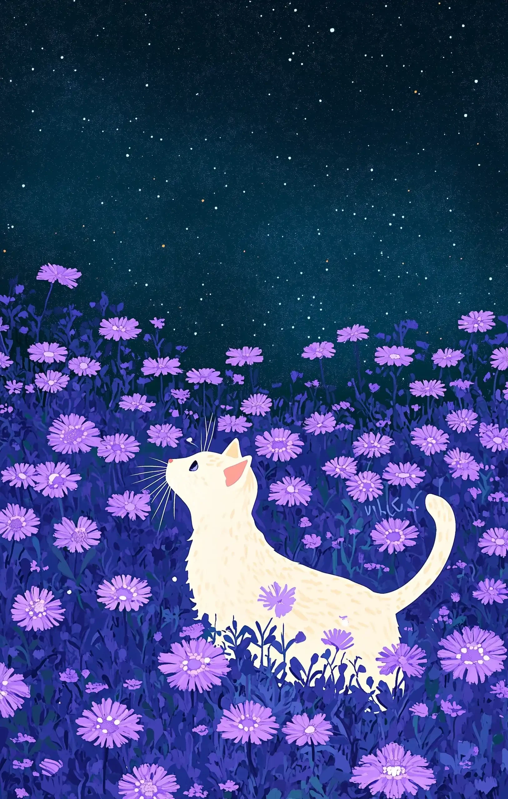 Cat in Purple Flowers Midjourney提示词