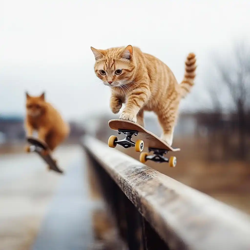 Skateboarding Cats on Rails Midjourney提示词