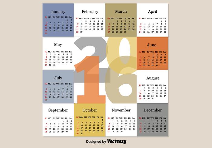 现代日历2016年