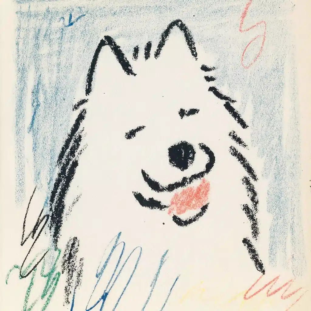 Hand-Drawn Samoyed Close-Up Midjourney提示词