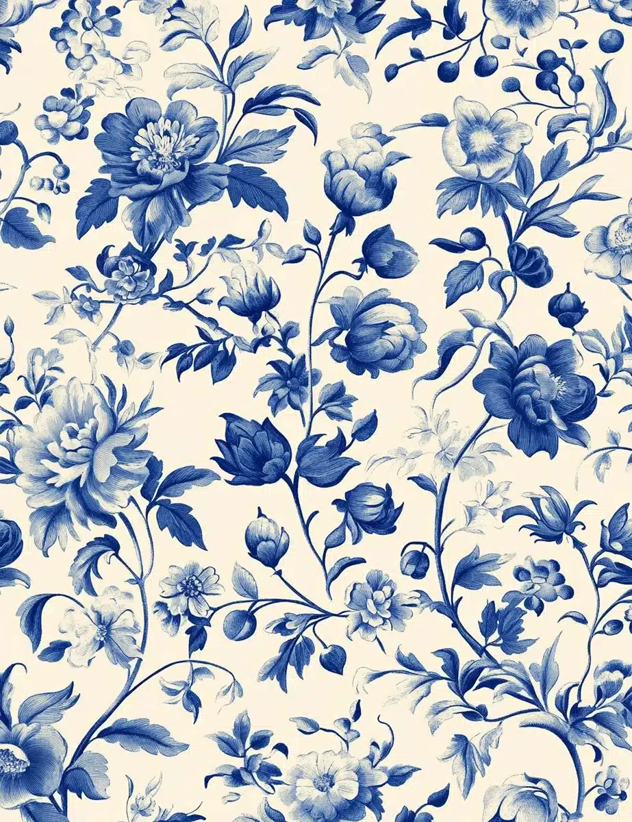 French Toile Floral Design Midjourney提示词