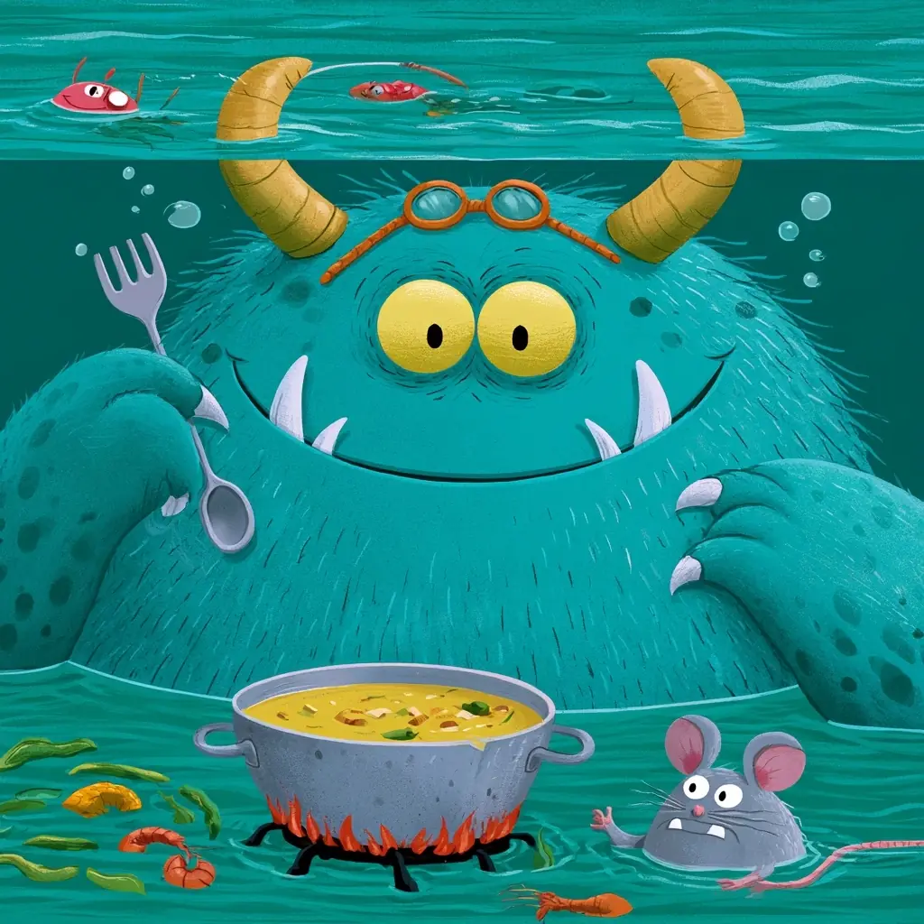 Swimming Monster and Mouse Midjourney提示词