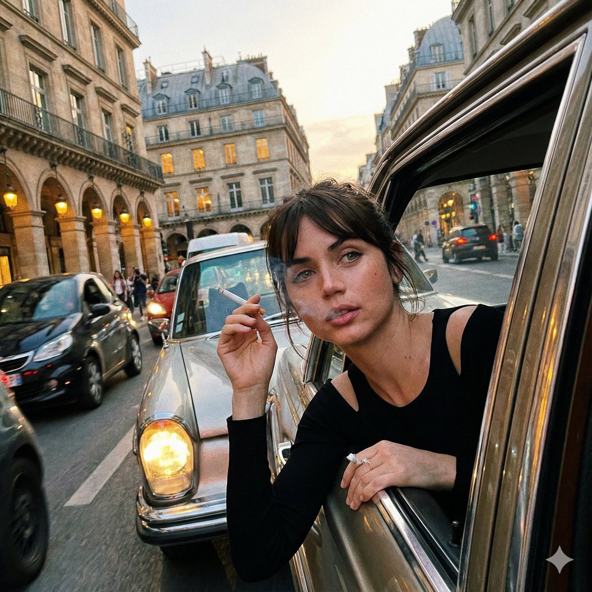 Ana de Armas Urban Portrait | Vintage Car Paris Golden Hour Nano Banana提示词