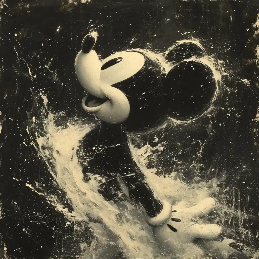 Ink Wash Mickey in Space Midjourney提示词