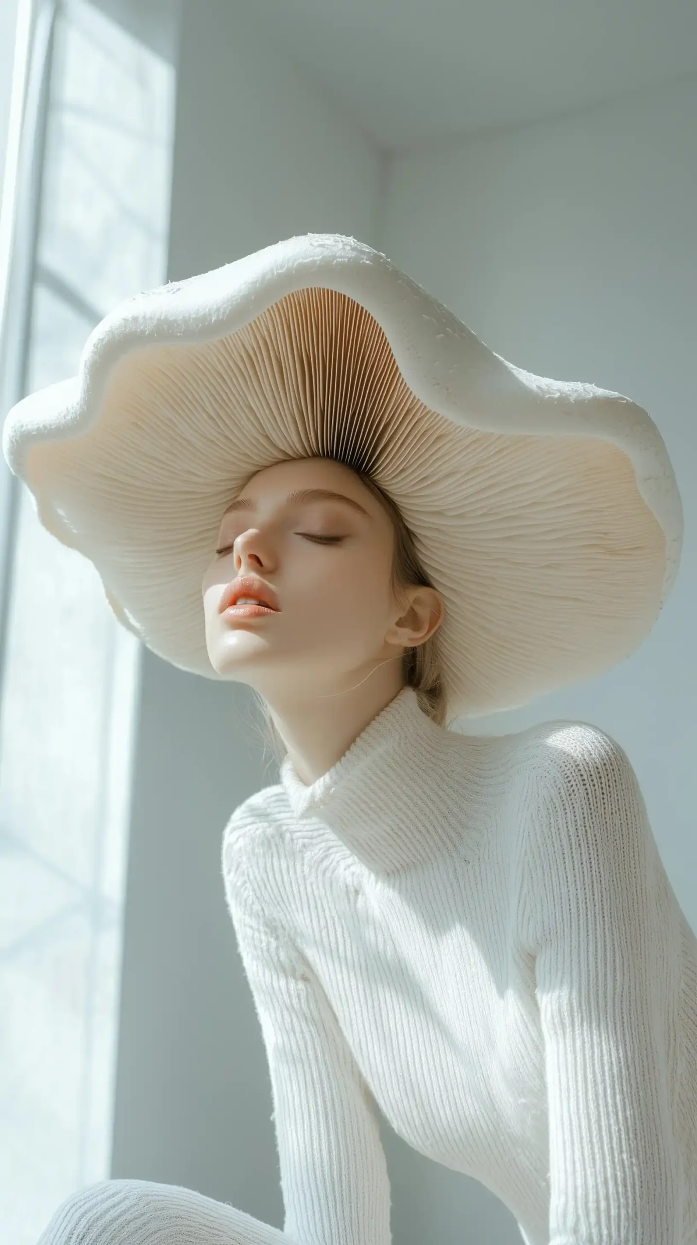 Surreal Woman with Mushroom Hat Midjourney 提示词生成效果
