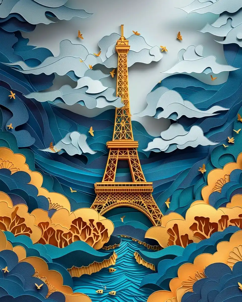 Paper Cut Eiffel Tower Midjourney 提示词生成效果