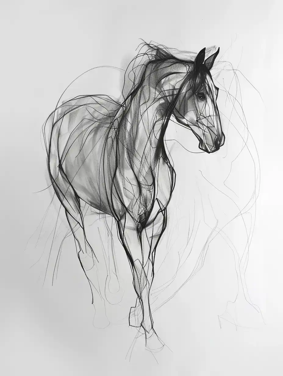 Minimalist Horse Sketch Midjourney提示词