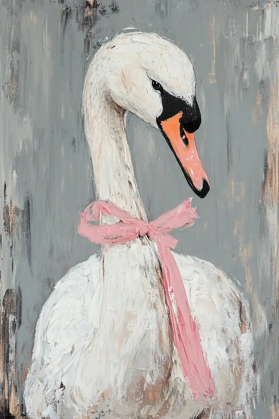 Swan with Ribbon Oil Painting Midjourney提示词