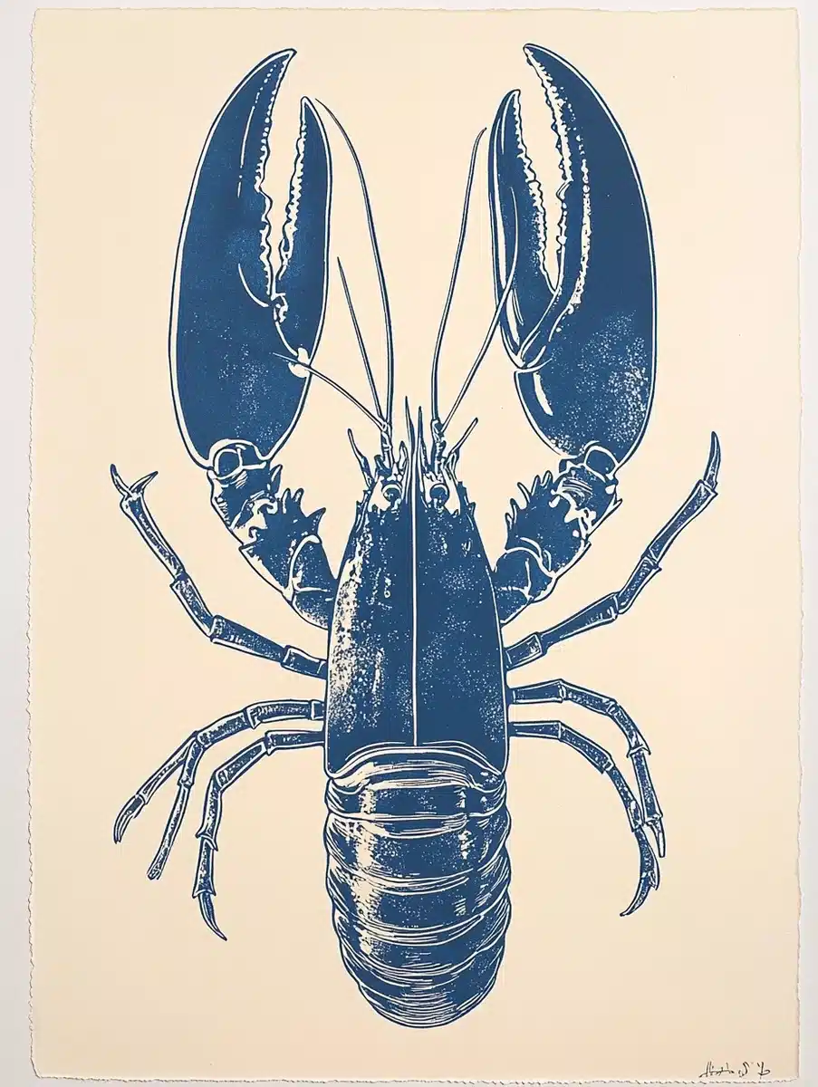 Linocut Lobster on Cream Midjourney提示词