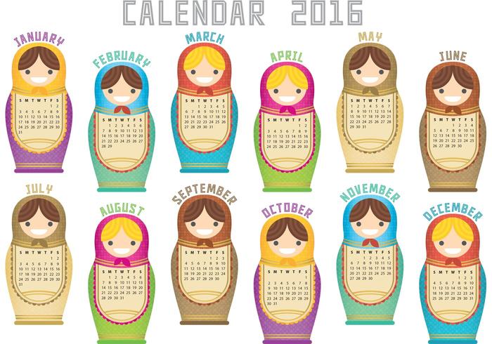 矢量俄罗斯日历2016年