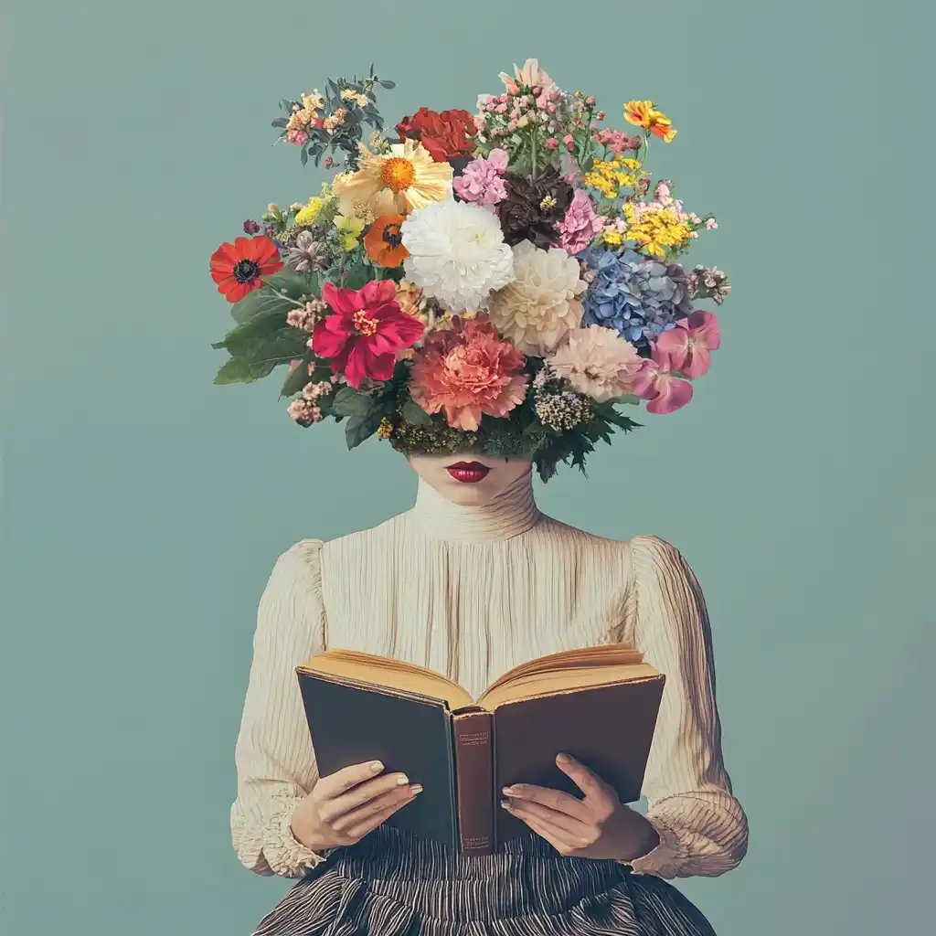 Floral Portrait with Book Midjourney提示词