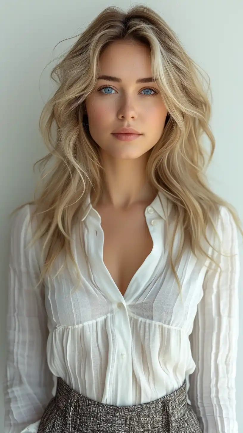Photorealistic Blonde Model Portrait Midjourney提示词