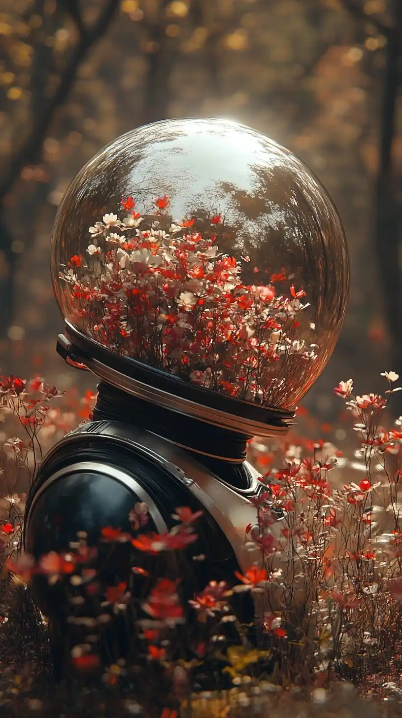 Astronaut Helmet Flower Vase Midjourney提示词