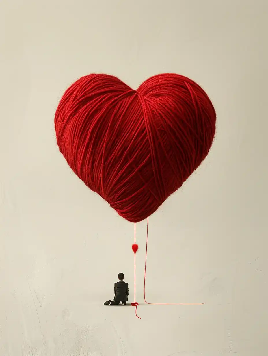Surreal Heart Yarn Man Midjourney提示词