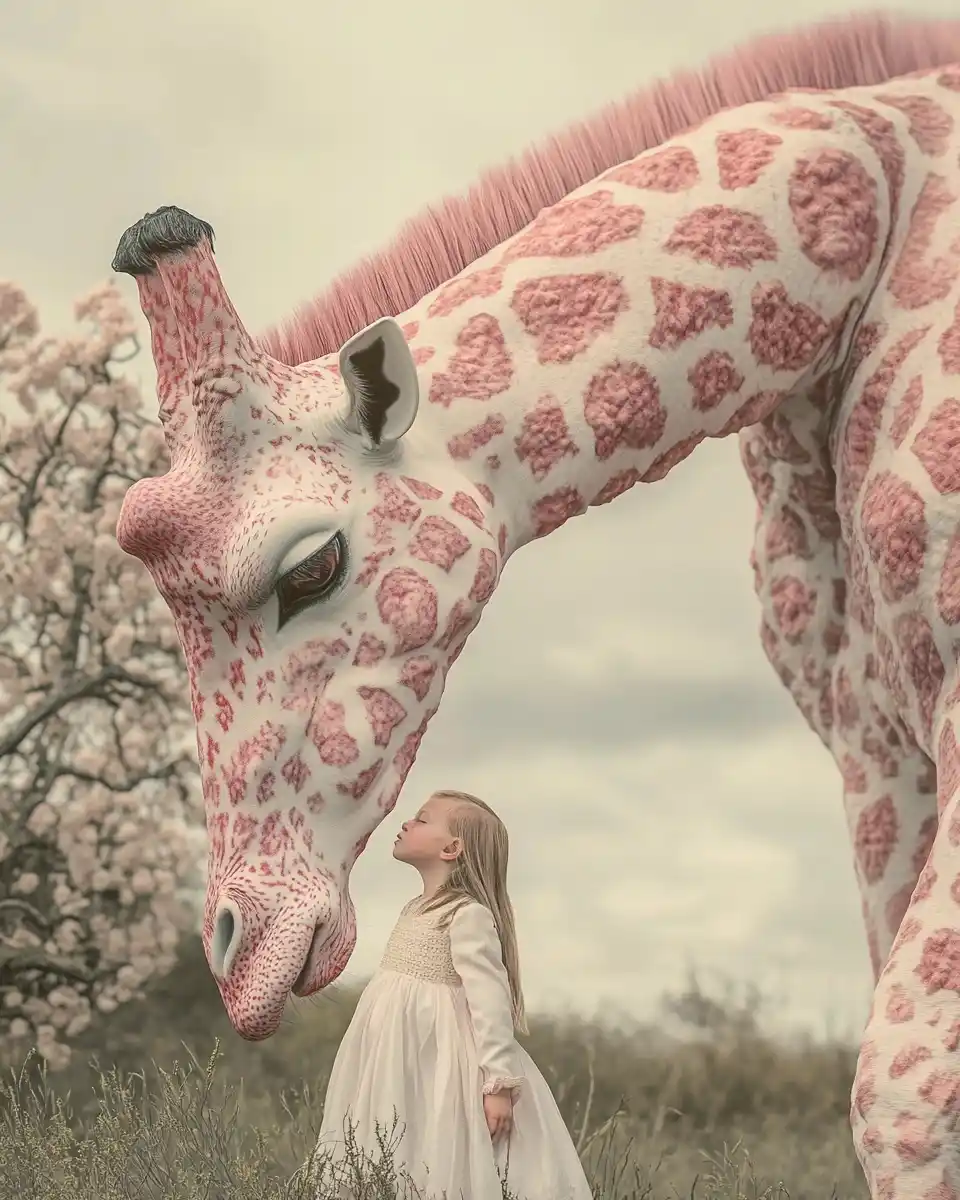 Surreal Child with Giraffe Midjourney提示词