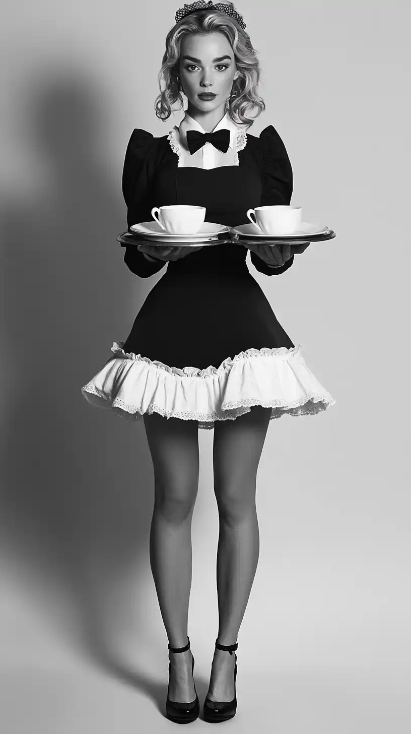 Elegant Maid Serving Coffee Midjourney提示词