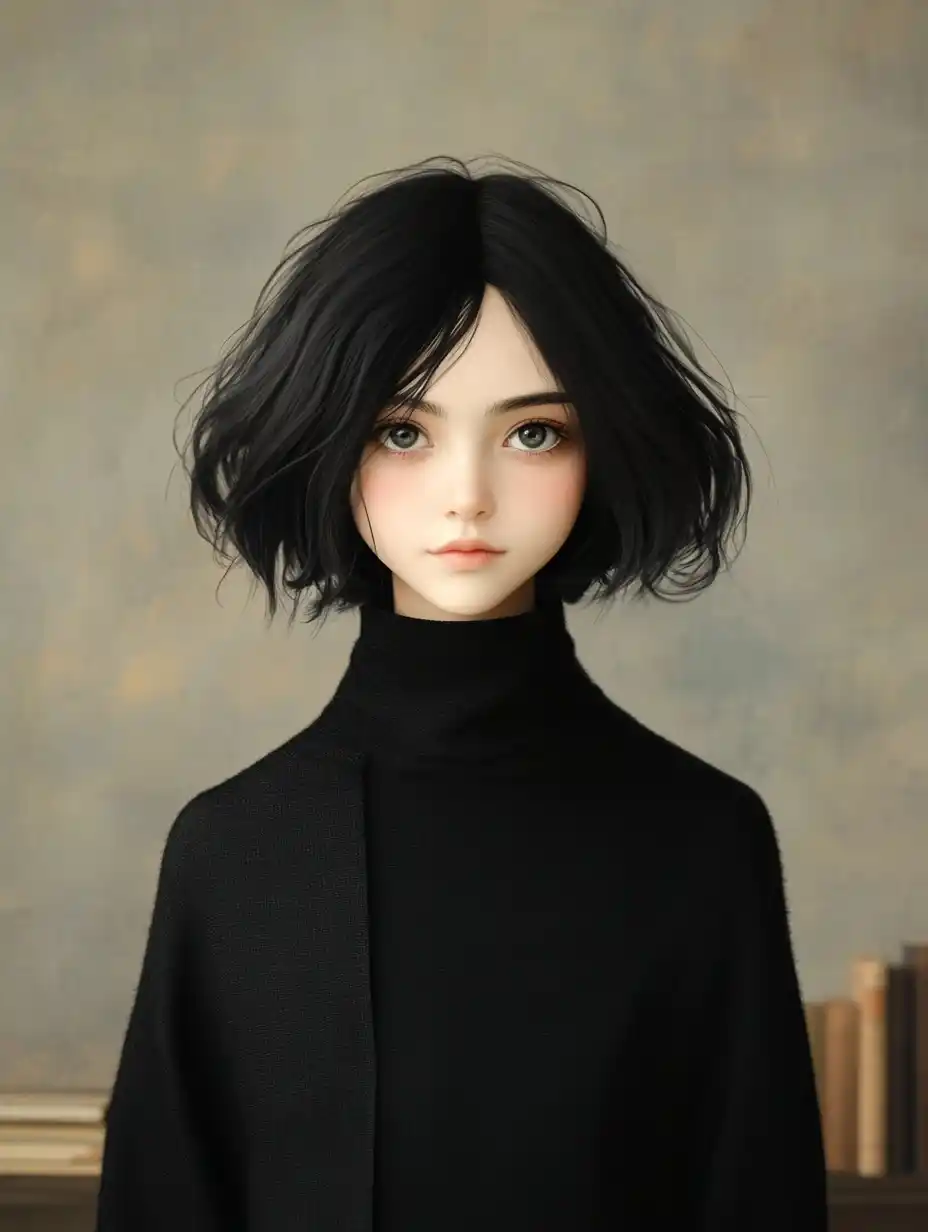 Minimalist Figure in Library Midjourney提示词