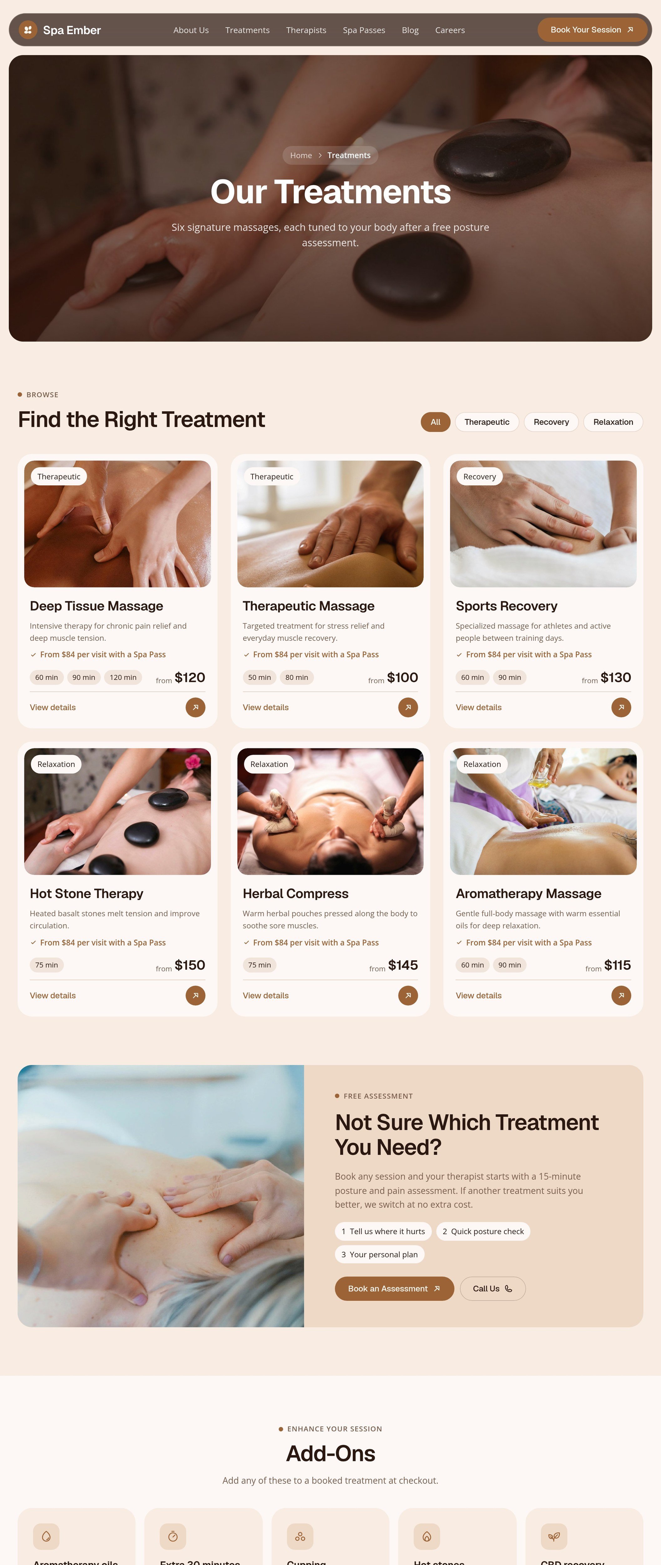水疗按摩工作室Framer网站（Spa Ember），Spa Ember: Spa and Massage Framer Template