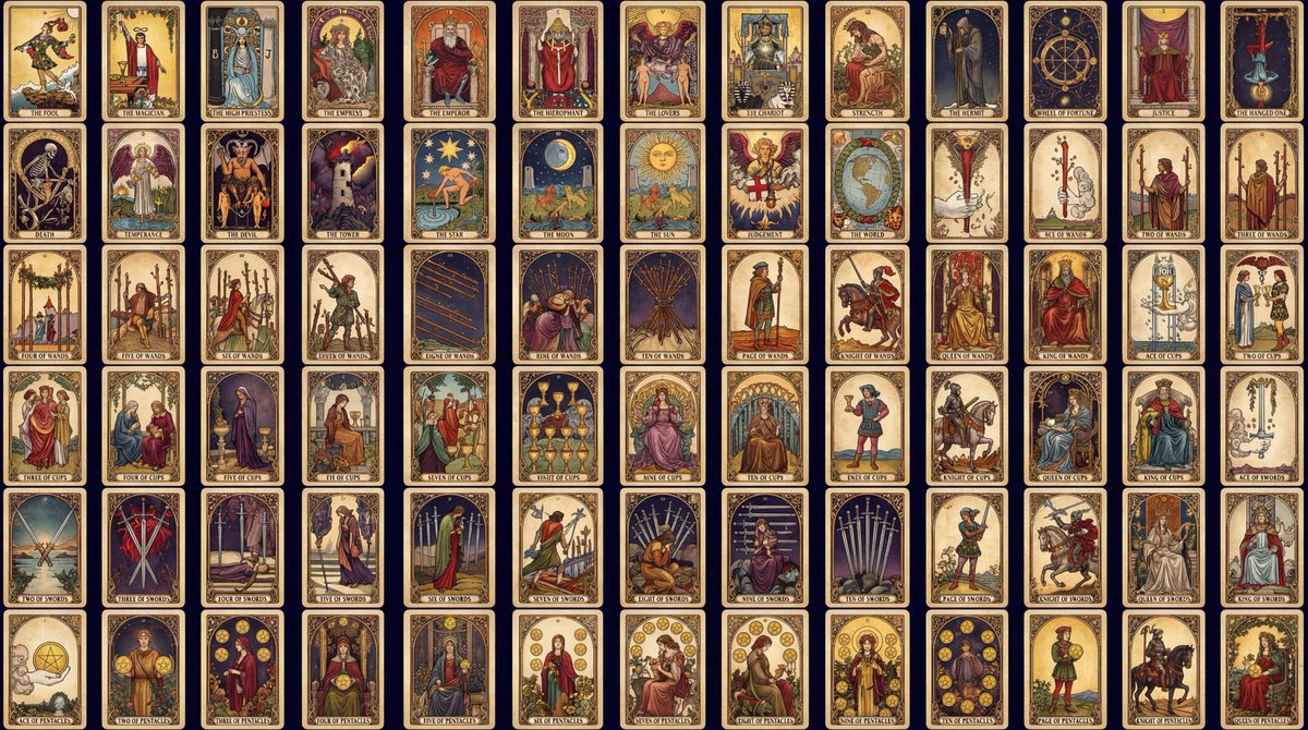 Vintage Tarot Card Deck Collection - Full Set Illustration Nano Banana提示词