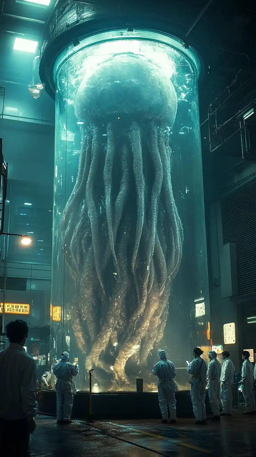 Cinematic Tentacle Creature Display Midjourney提示词