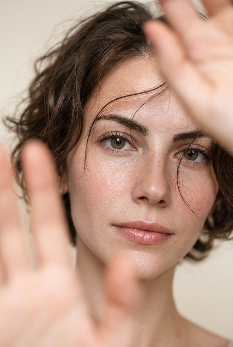 Natural Light Portrait: Woman with Green Eyes & Freckles Nano Banana提示词