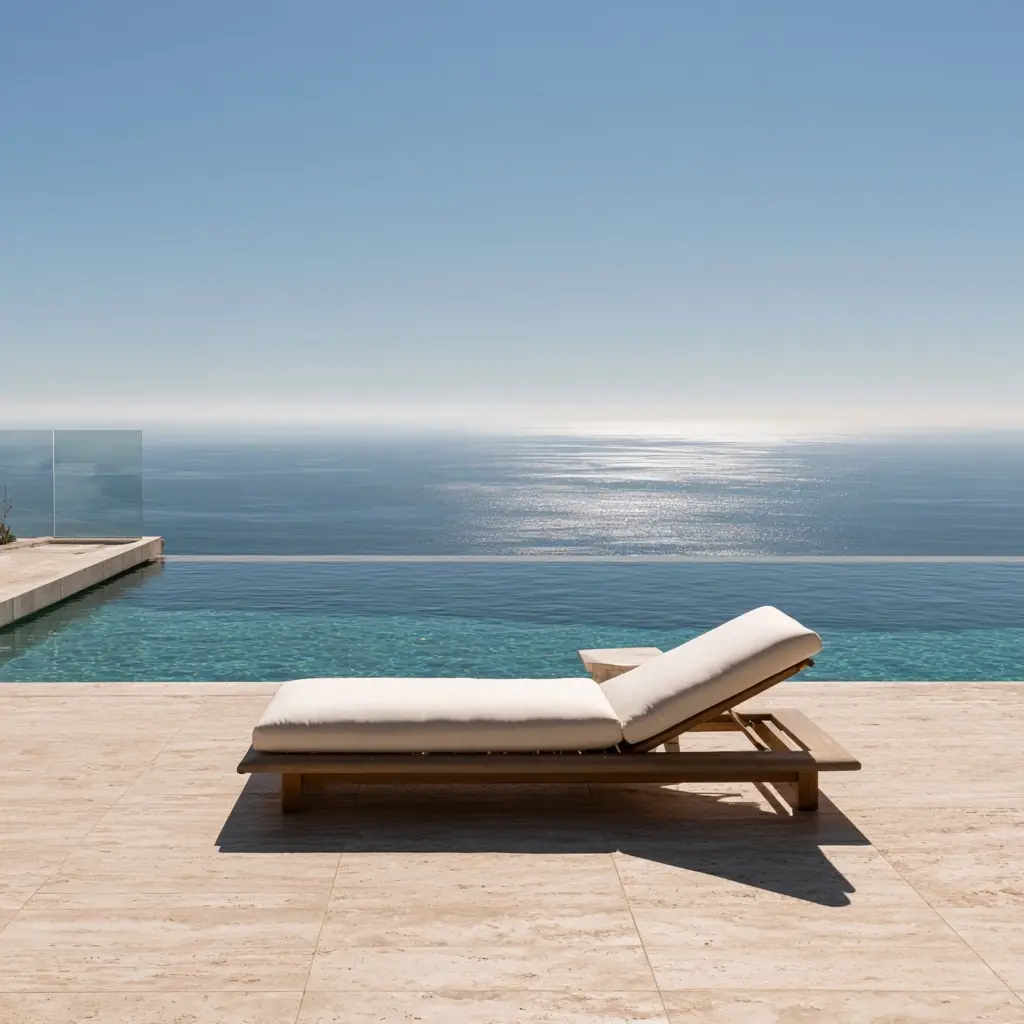 Photorealistic Coastal Pool Deck Midjourney提示词