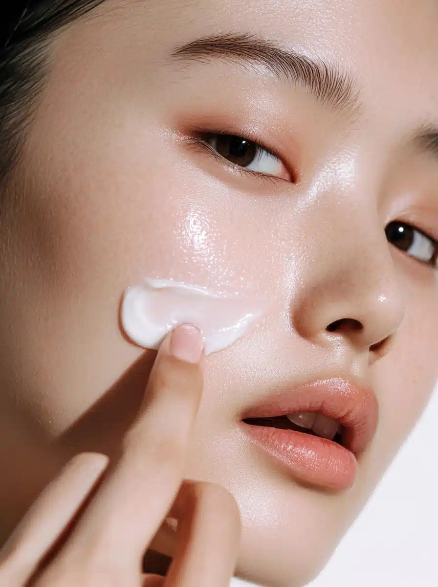 Asian Woman Applying Cream Midjourney提示词